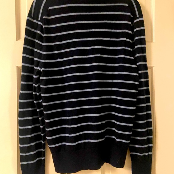 Brooks Brothers 100% Fine Merino Wool Half Zip Sweater- Navy Blue Stripes - Picture 10 of 13